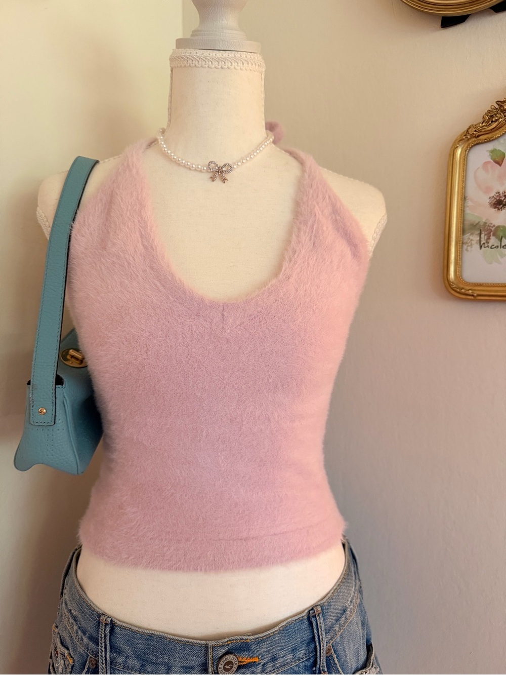 Gymshark Pink Fuzzy Halter Tank like New